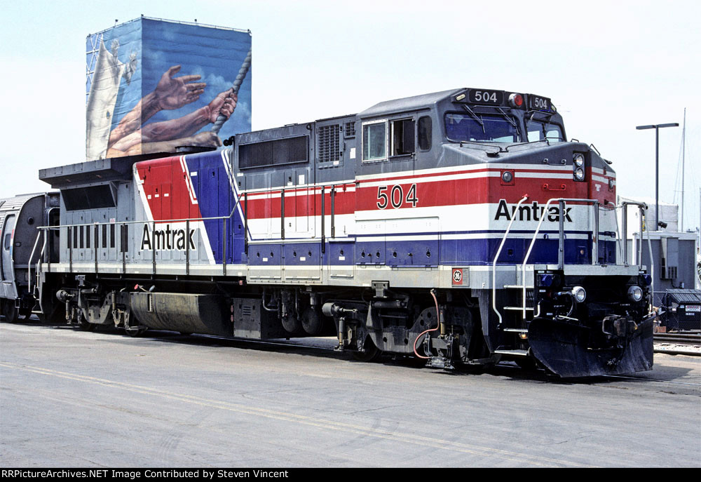 Amtrak P32BWH #504 in "Pepsi" scheme.